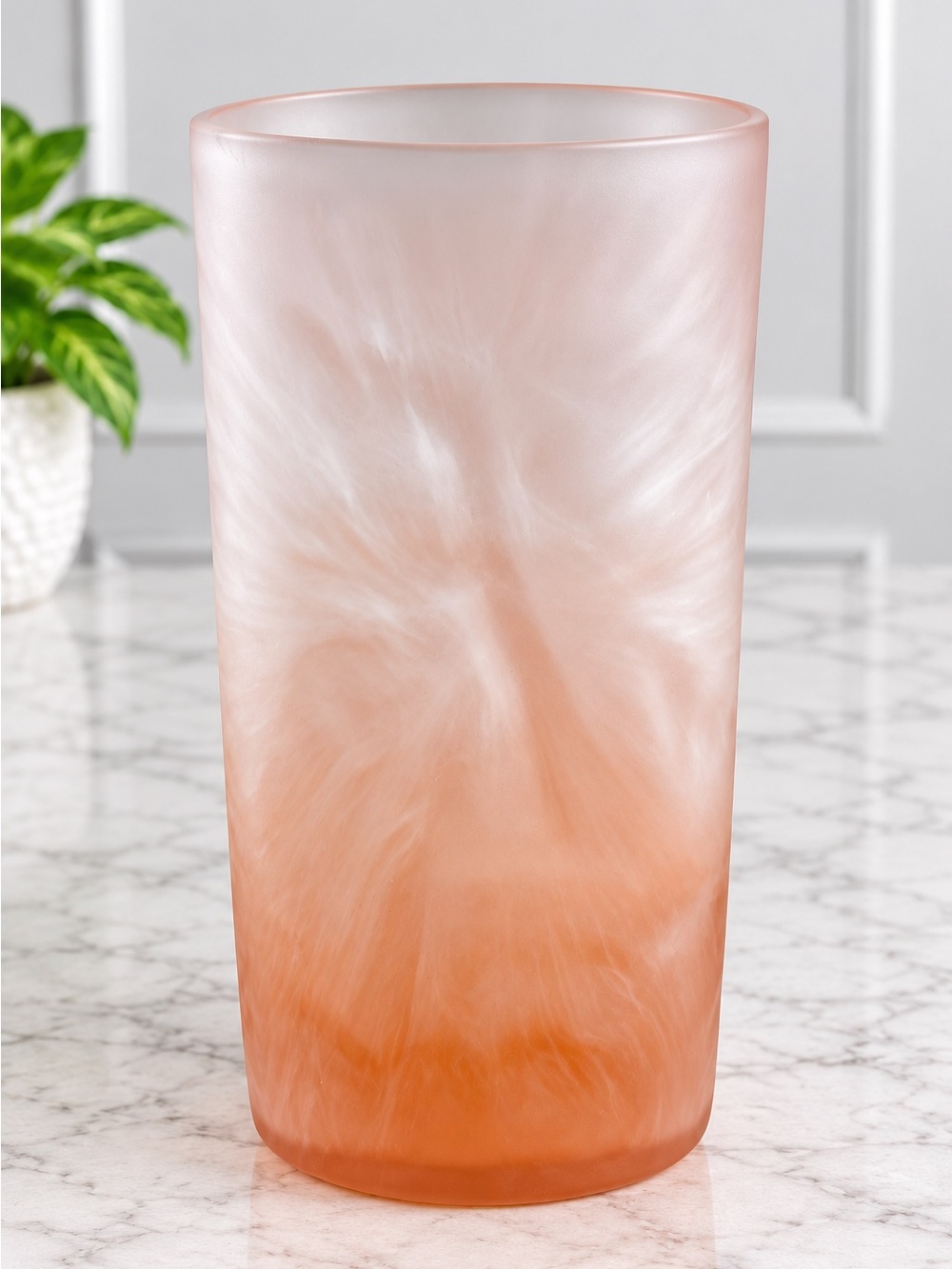 Pink Frosted Glass Vase 7.5” Molded Satin Decorative Vase